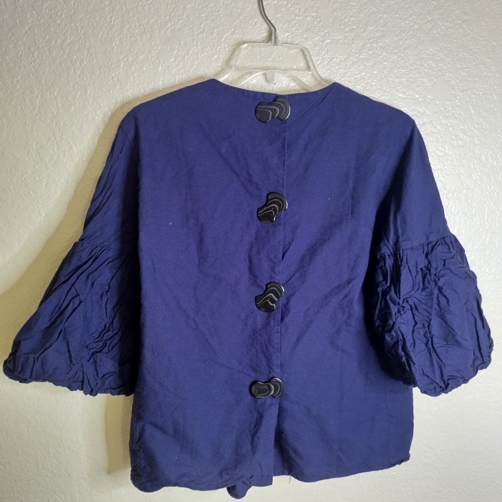 Tibi blue puff sleeves Back Buttons blouse Sz S